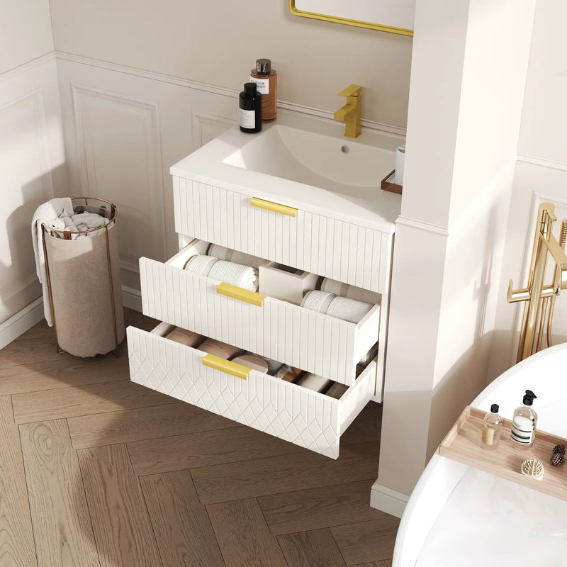 Wall Mounted Floating Cabinet With Double Drawer, Rectangular Sink by Unique Piece Furniture
