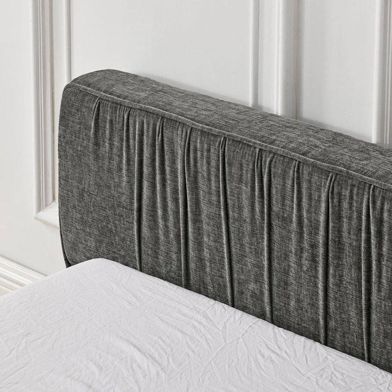 Modern Upholstered Platform Bed Frame With Pleated Design