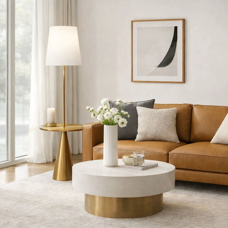 Celestial - Modern Floor Lamp With Accent Table With Large Shade - Gold / White by Unique Piece Furniture