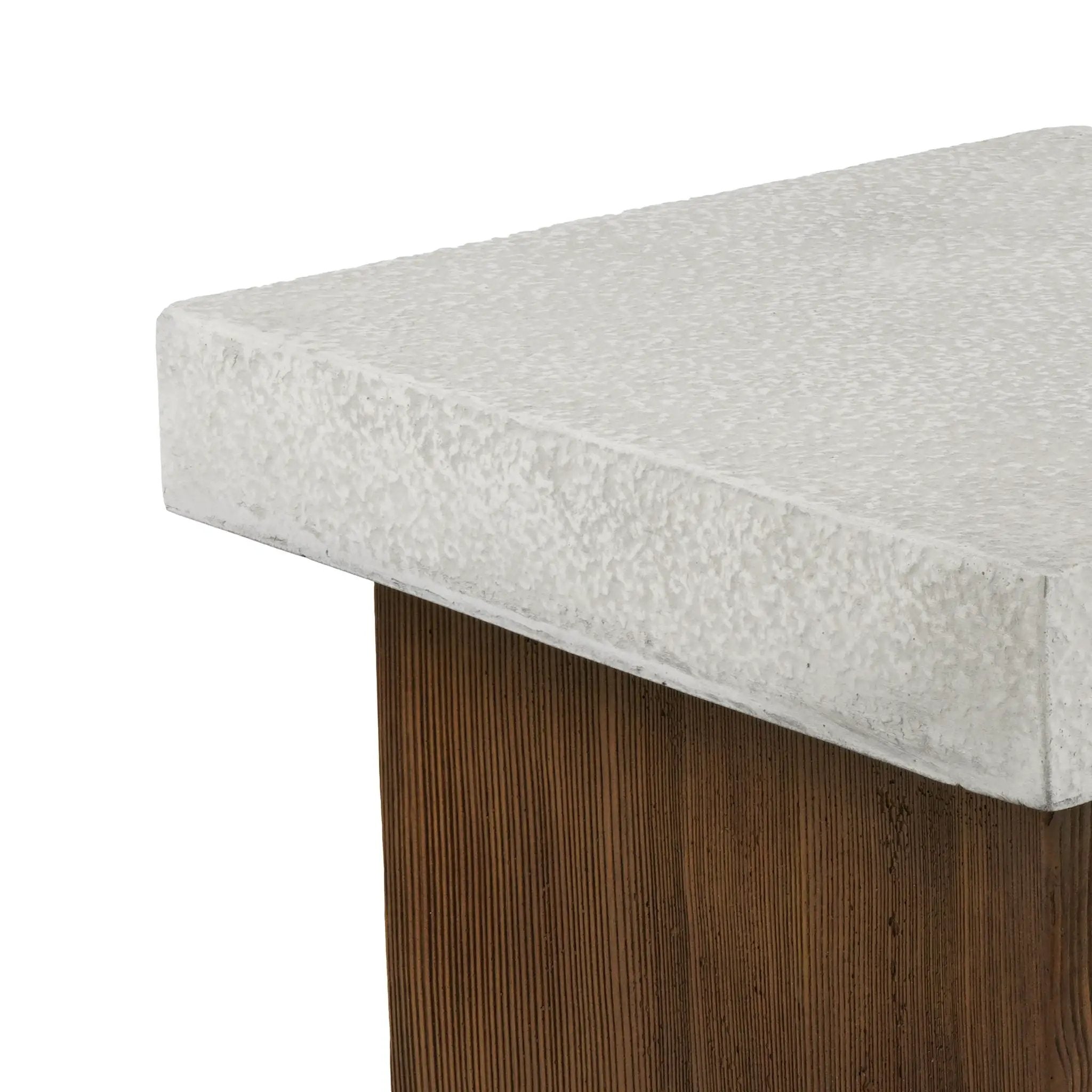 Mgo Square Side Table With Faux Stone Top And Wood Frame - Antique White / Natural Wood by HouseOfZazla