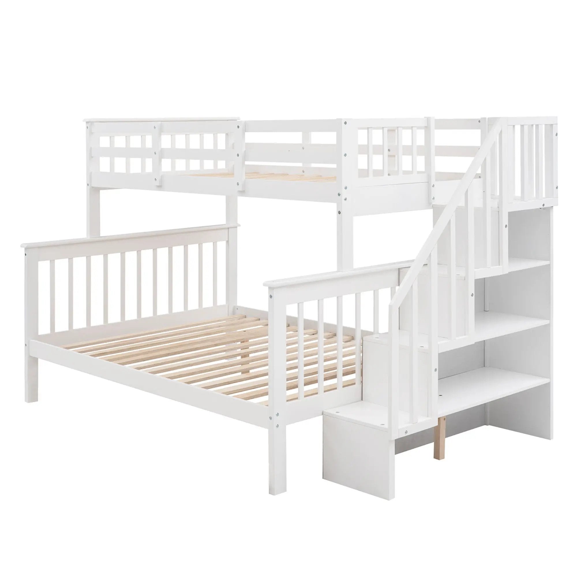 Stairway Bunk Bed With Storage And Guard Rail For Bedroom by HouseOfZazla