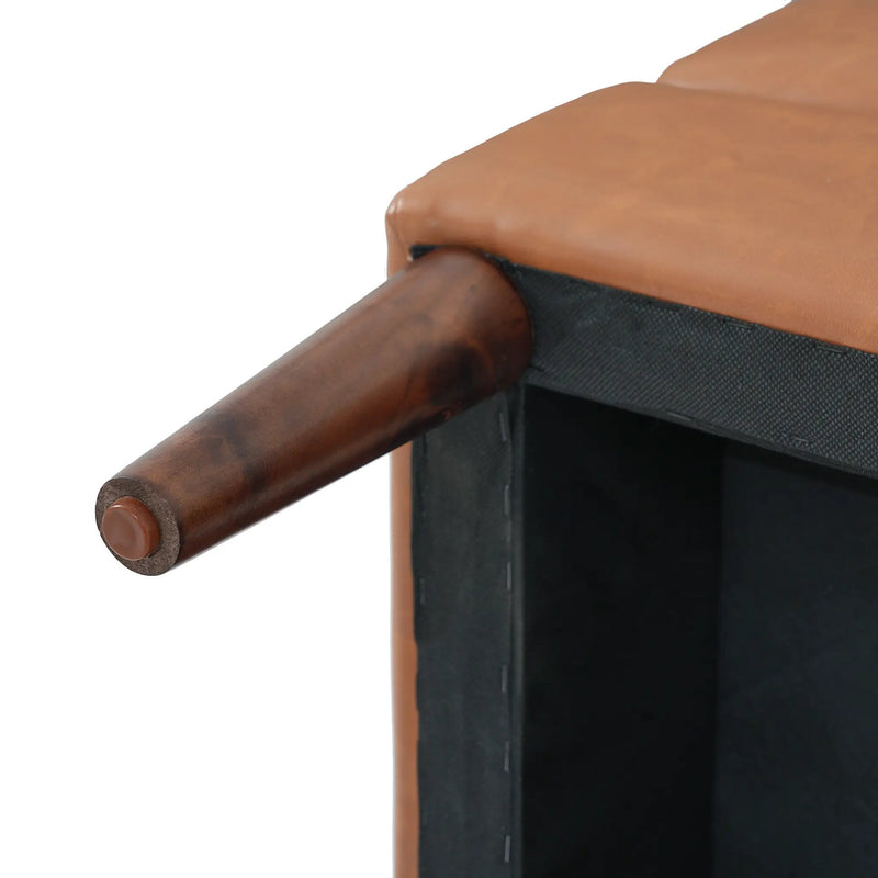 Upholstered PU Leather Ottoman, Solid Wooden Legs by HouseOfZazla