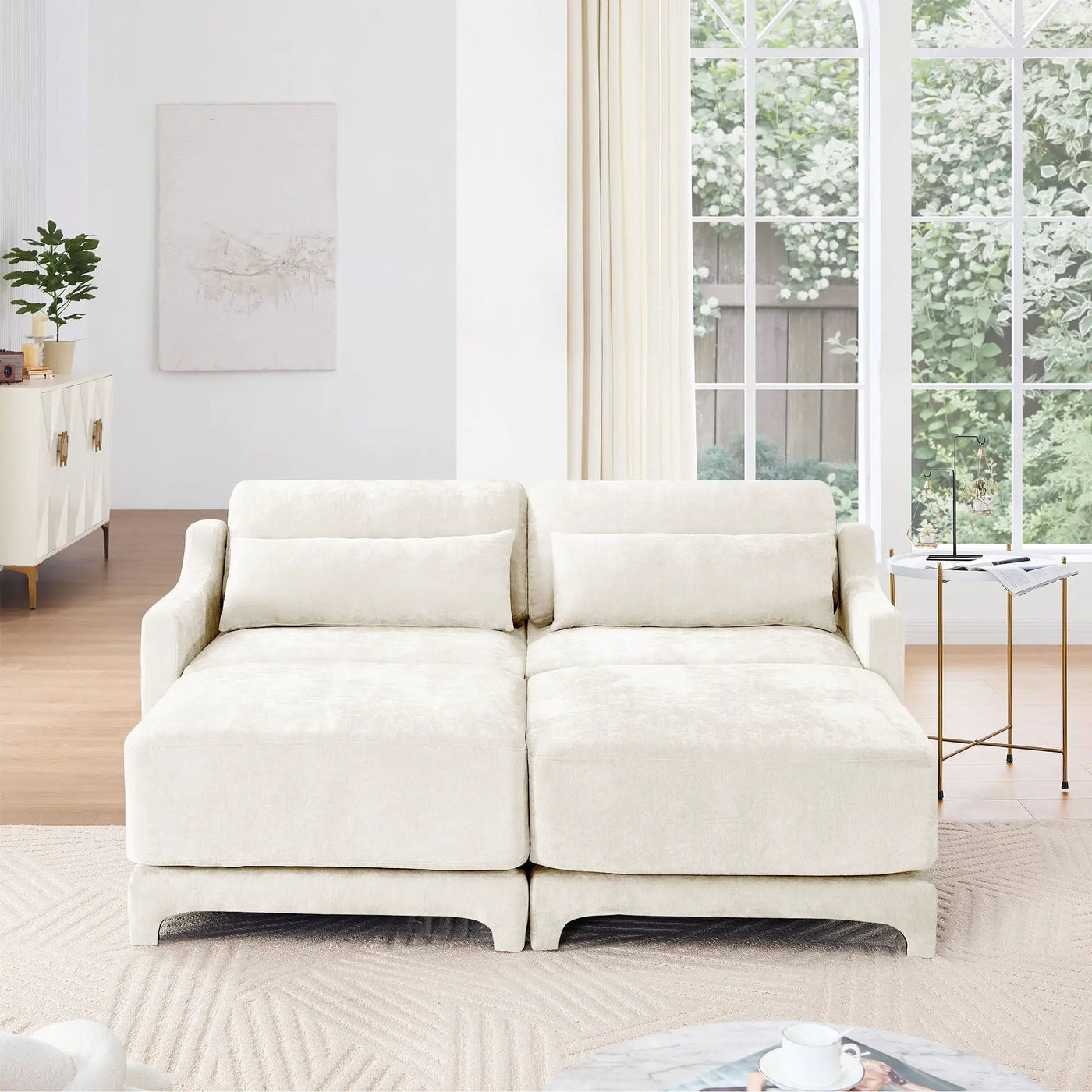Stylish Sofa With Ottoman And Lumbar Pillows, Ergonomic Design by Unique Piece Furniture