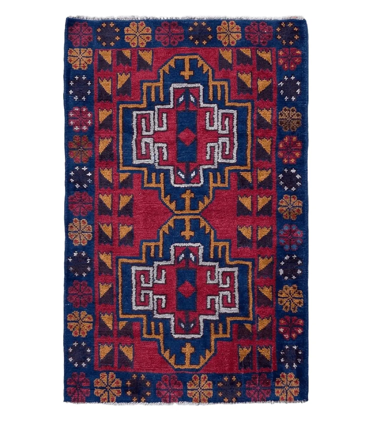 3 X 4.3 Vintage Handmade Tribal Wool Rug Balouch Rug Afghan Rug Red Blue Nice by Jewel Rugs