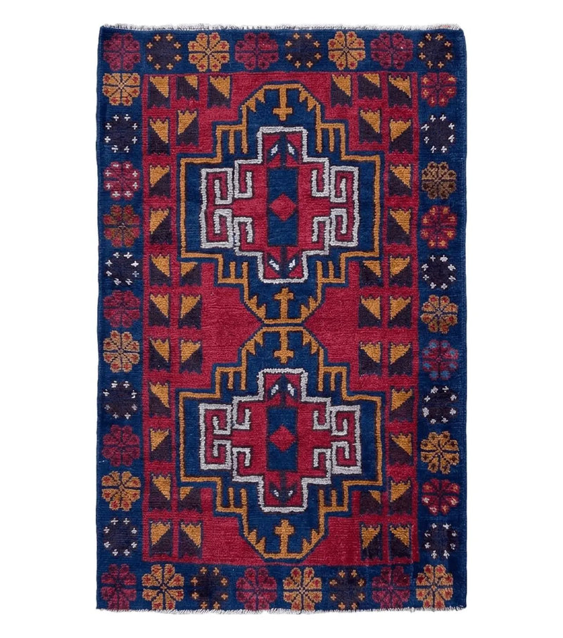 3 X 4.3 Vintage Handmade Tribal Wool Rug Balouch Rug Afghan Rug Red Blue Nice by Jewel Rugs