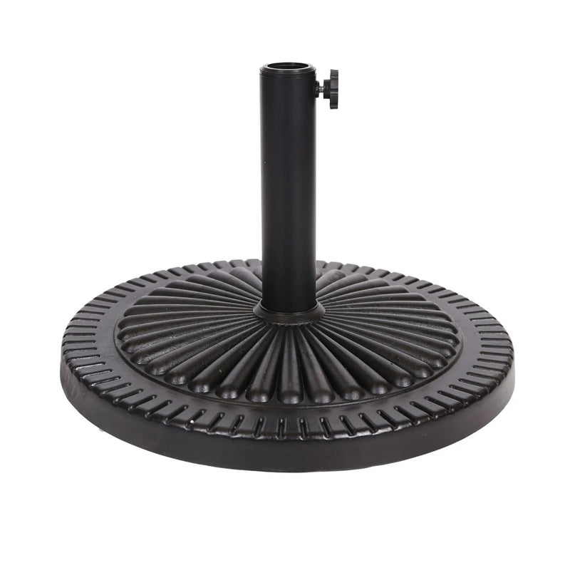 Black Rock Resin Outdoor Umbrella Base with Steel Support in Black Finish by HouseOfZazla