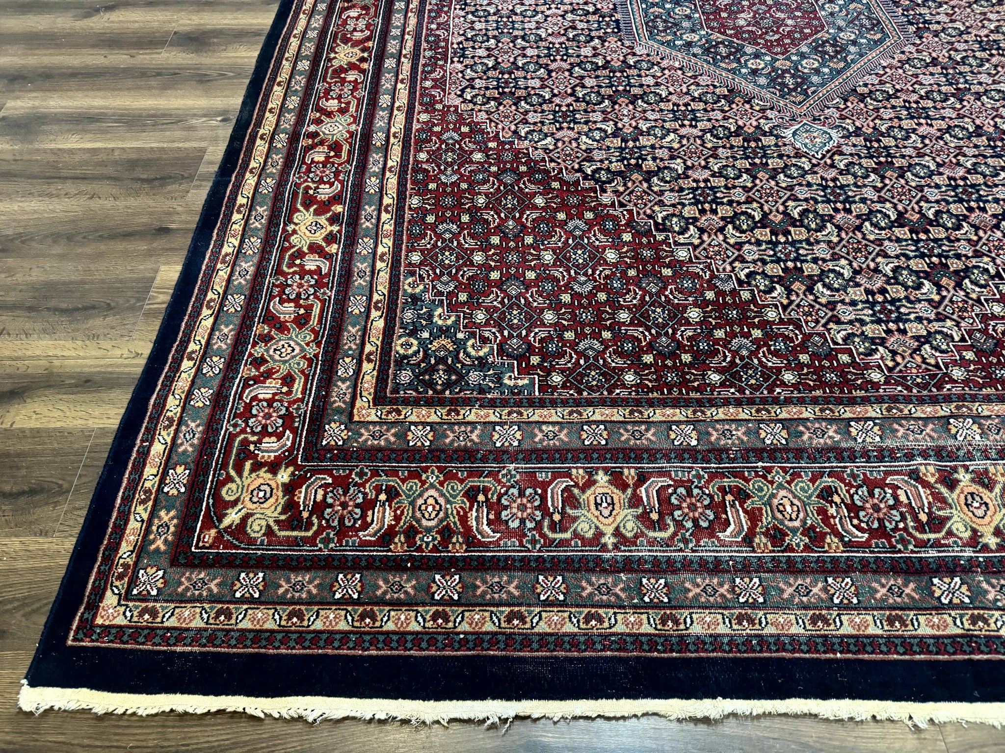Indo Persian Bidjar Rug 9x12 Wool Handmade Carpet Dark Blue by Jewel Rugs