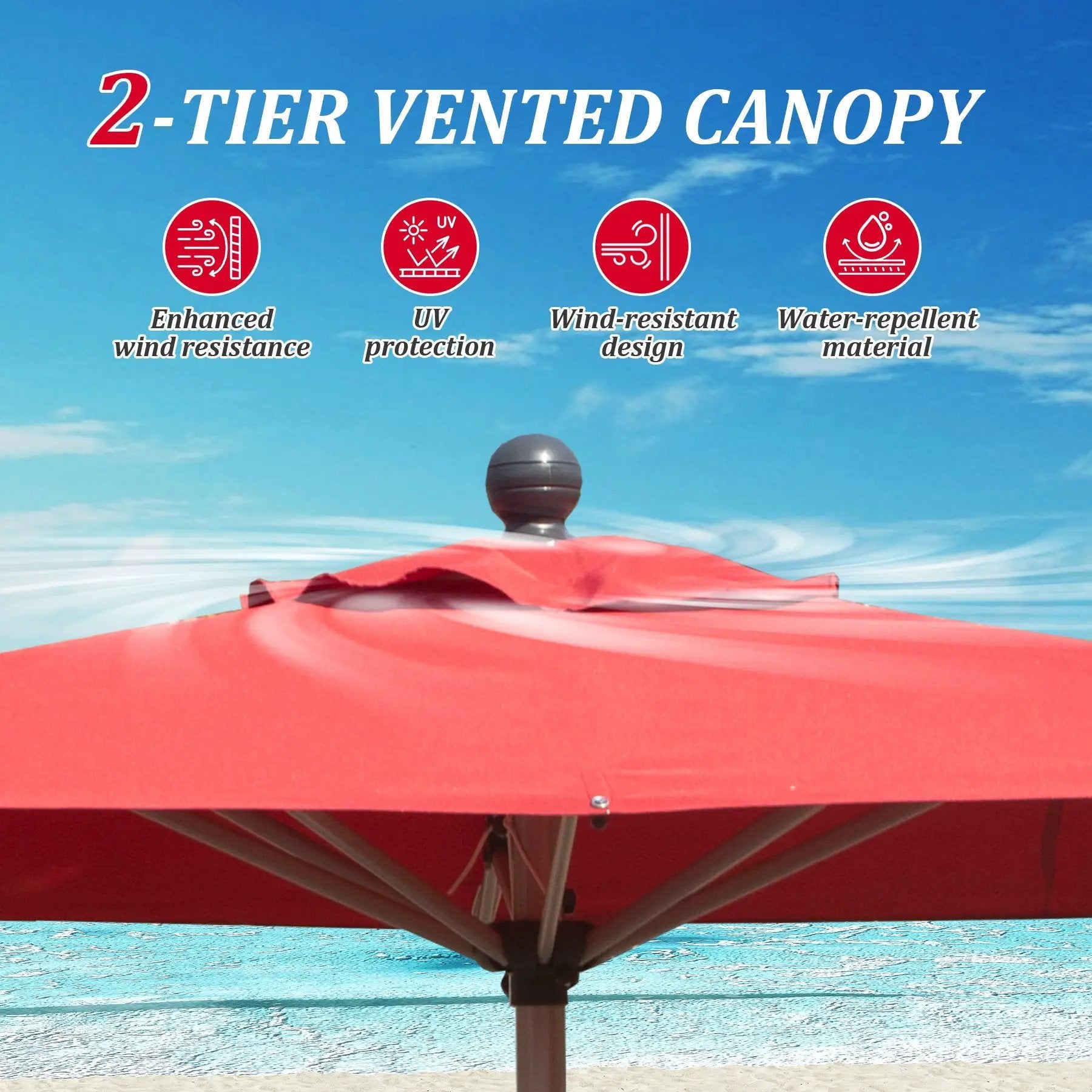 Rectangle Patio Umbrella with Crank Lift and Tilt Function, Brick by HouseOfZazla