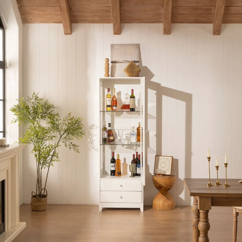 Modern Upholstered Glass Display Cabinet With Adjustable LED Light - White by Unique Piece Furniture
