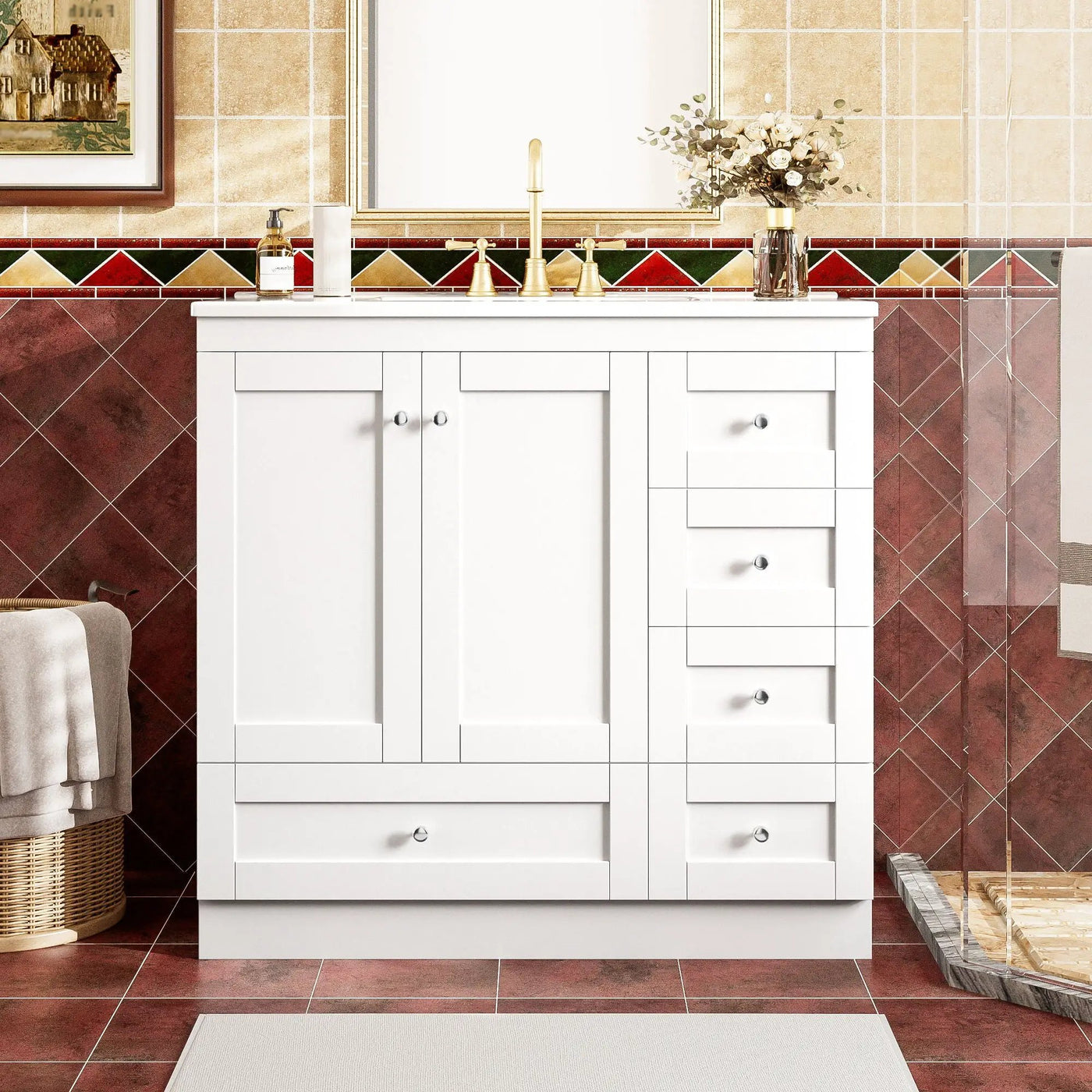 Shaker Free Standing Bathroom Vanity Cabinet & Sink, Soft Close Drawers, Soft Close Doors by Unique Piece Furniture