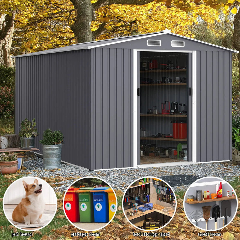 Outdoor Storage Shed Large Metal Tool Sheds, Heavy Duty Storage House With Sliding Doors by HouseOfZazla
