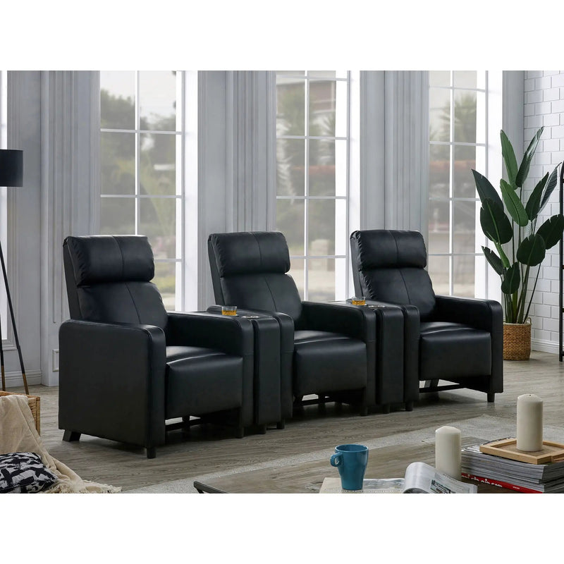 Warren - 3 Seater Home Theater With 2 Wedge Consoles Recliners - Black by HouseOfZazla