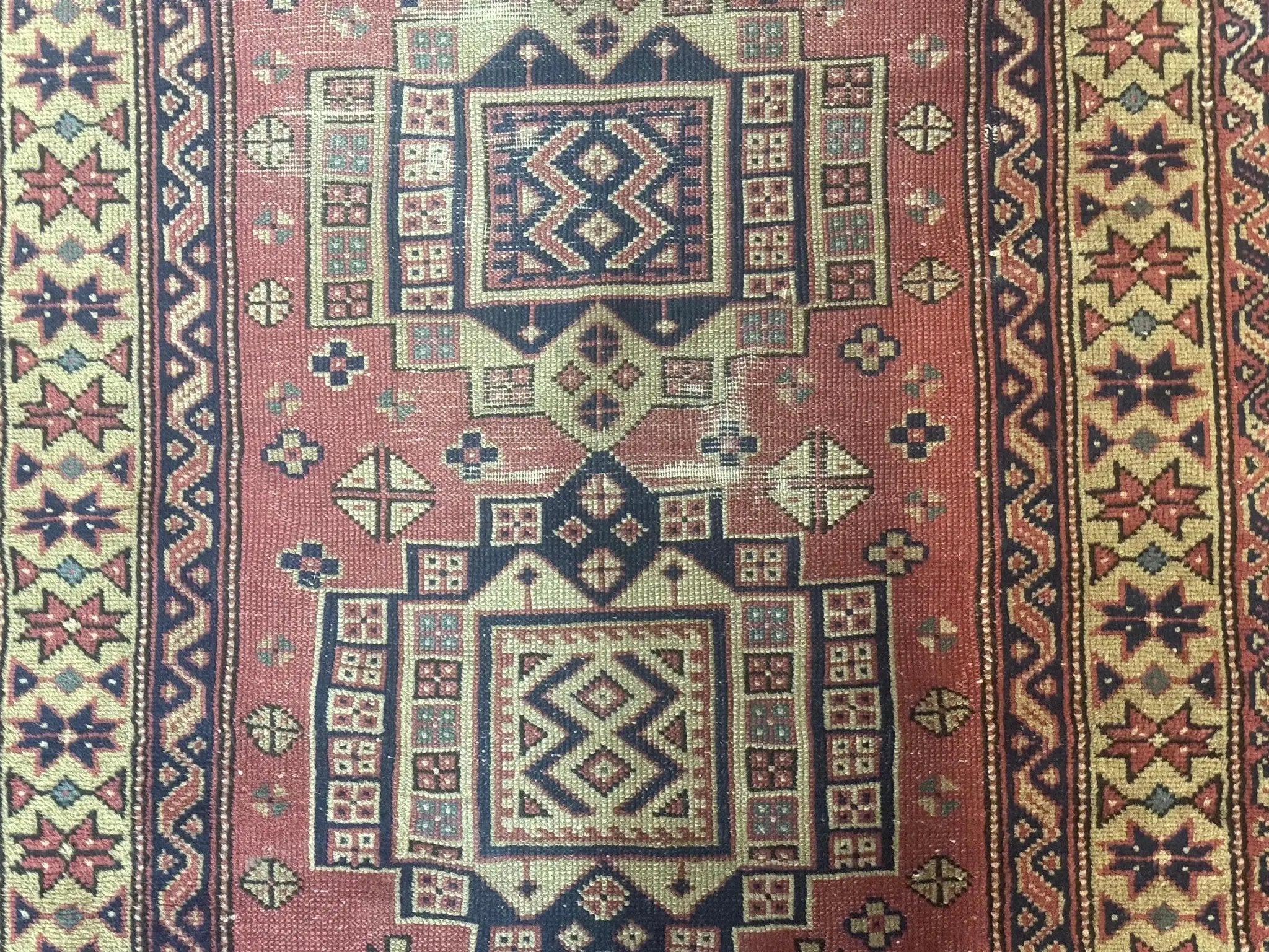 Antique Turkish Sparta Rug 3x6, Geometric Caucasian Kazak Pattern, Handmade by Jewel Rugs