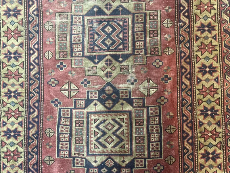 Antique Turkish Sparta Rug 3x6, Geometric Caucasian Kazak Pattern, Handmade by Jewel Rugs