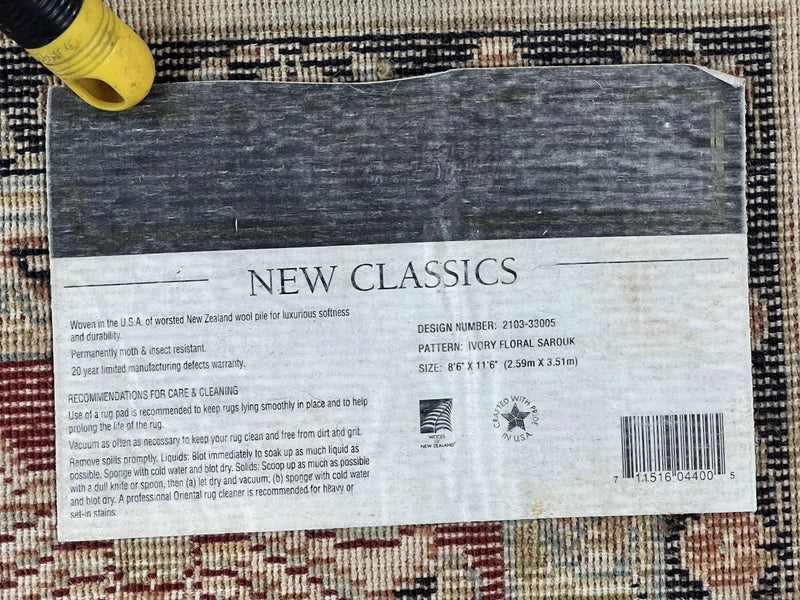 Karastan Rug 8.6 x 11.6, English Manor #2103, Ivory Floral Sarouk, Wool Karastan Carpet, Large Karastan Area Rug, Traditional Karastan Rug by Jewel Rugs