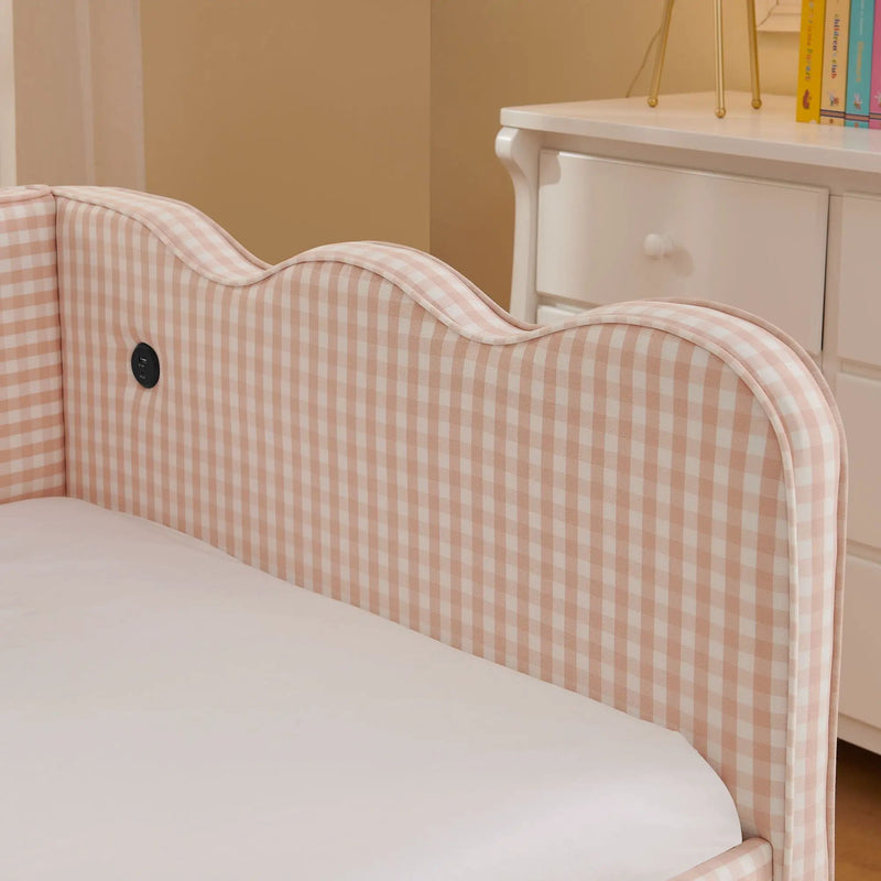 Gingham Daybed With USB Charging Port, Wave Shaped Design