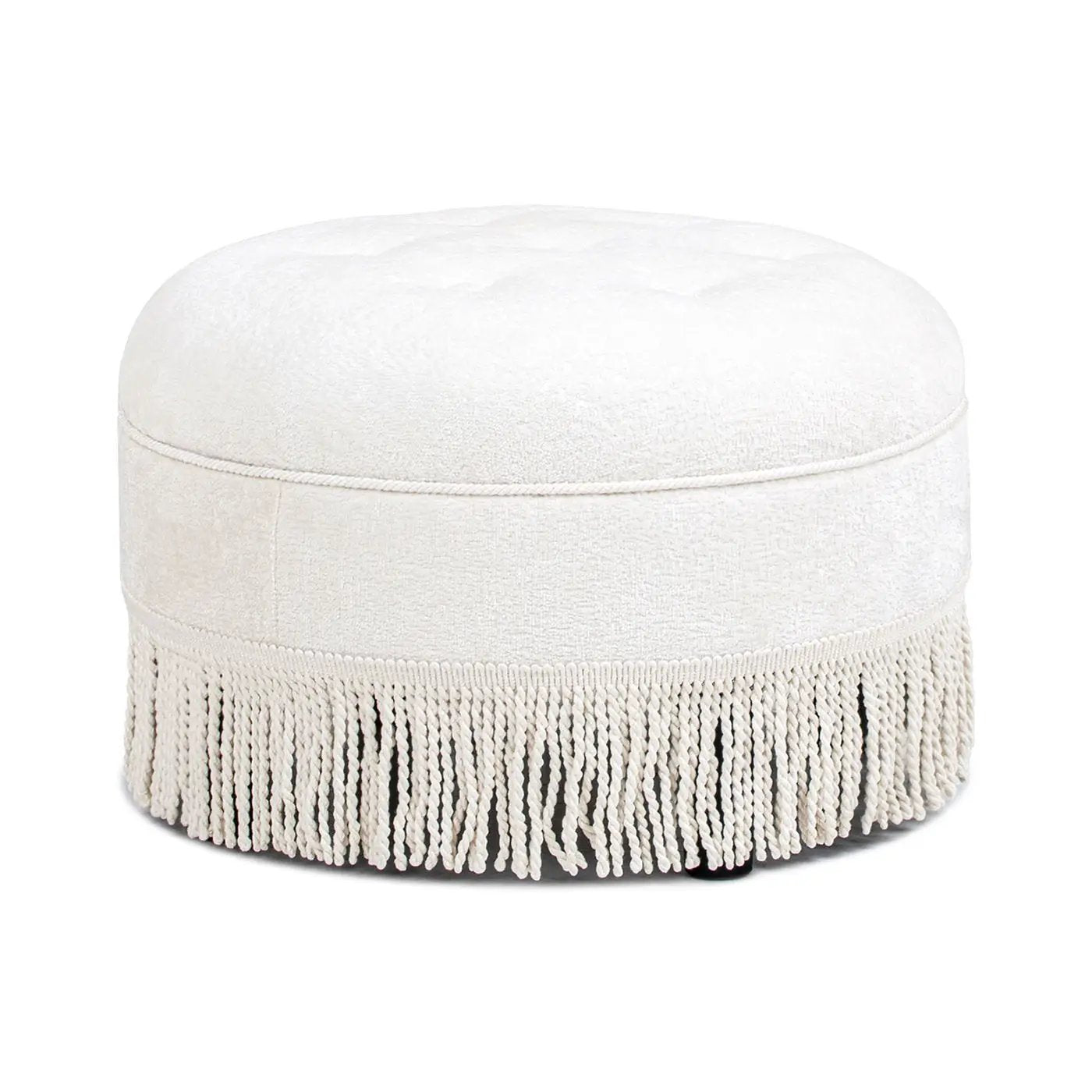 Yolanda - Round Upholstered Accent Ottoman - Almond White by Unique Piece Furniture
