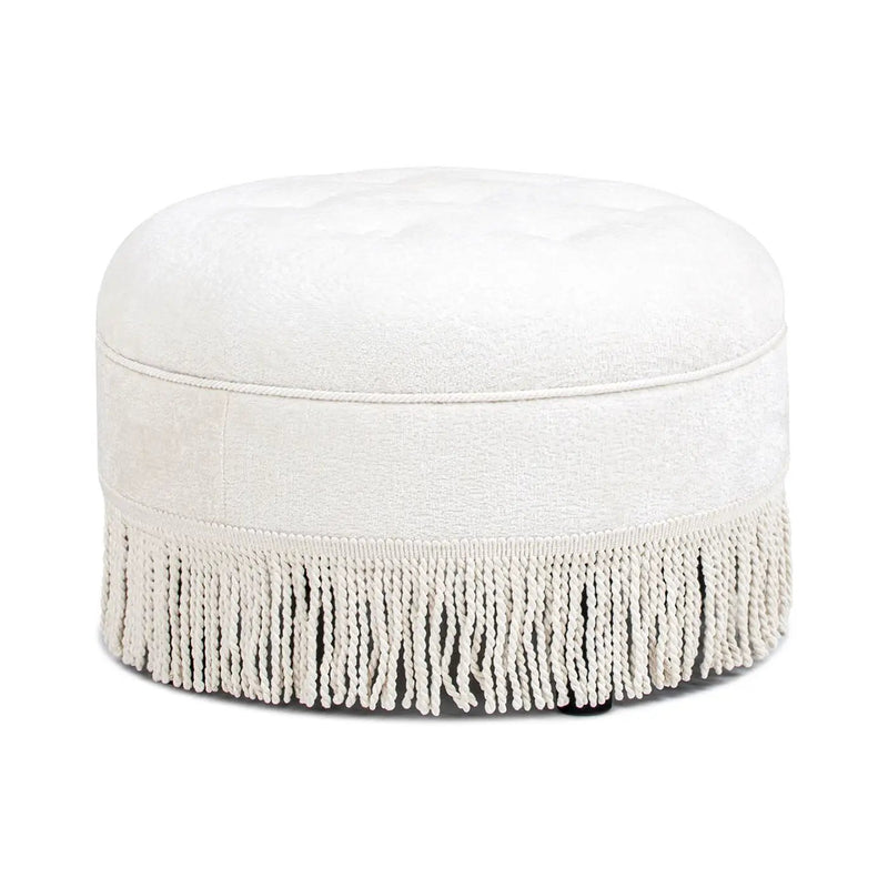 Yolanda - Round Upholstered Accent Ottoman - Almond White by Unique Piece Furniture