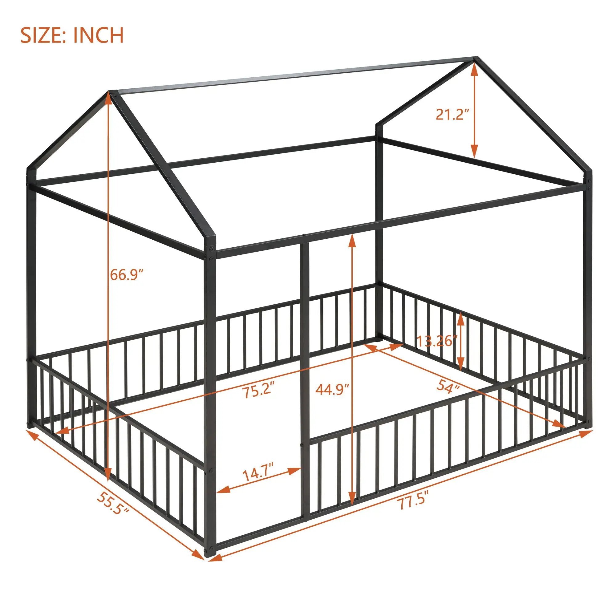 Metal Bed House Bed Frame With Fence by HouseOfZazla