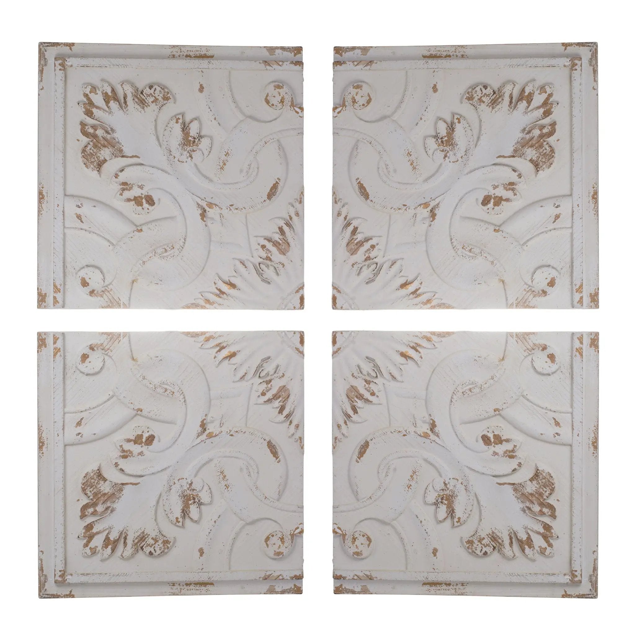 Distressed Wooden Square Wall Panels (Set of 4) - White by HouseOfZazla