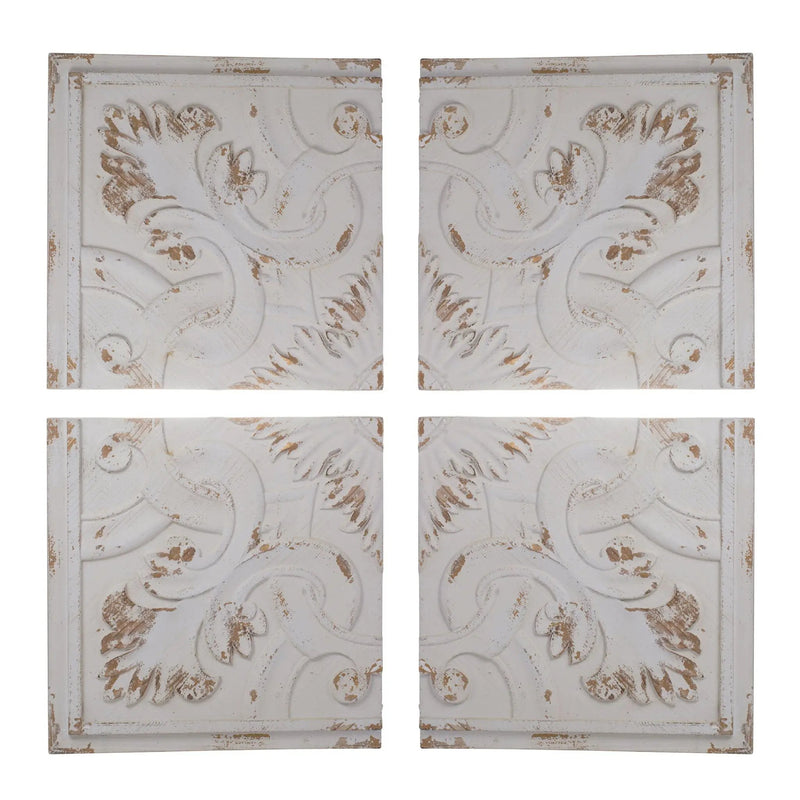 Distressed Wooden Square Wall Panels (Set of 4) - White by Unique Piece Furniture