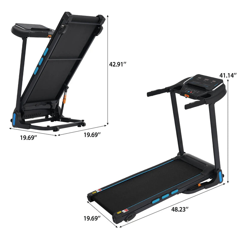 3.5Hp Hydraulic System Auto Foldable Treadmill With Incline, Heart Rate Sensors, Type C & USB Charge, Bluetooth Speaker - Black by HouseOfZazla