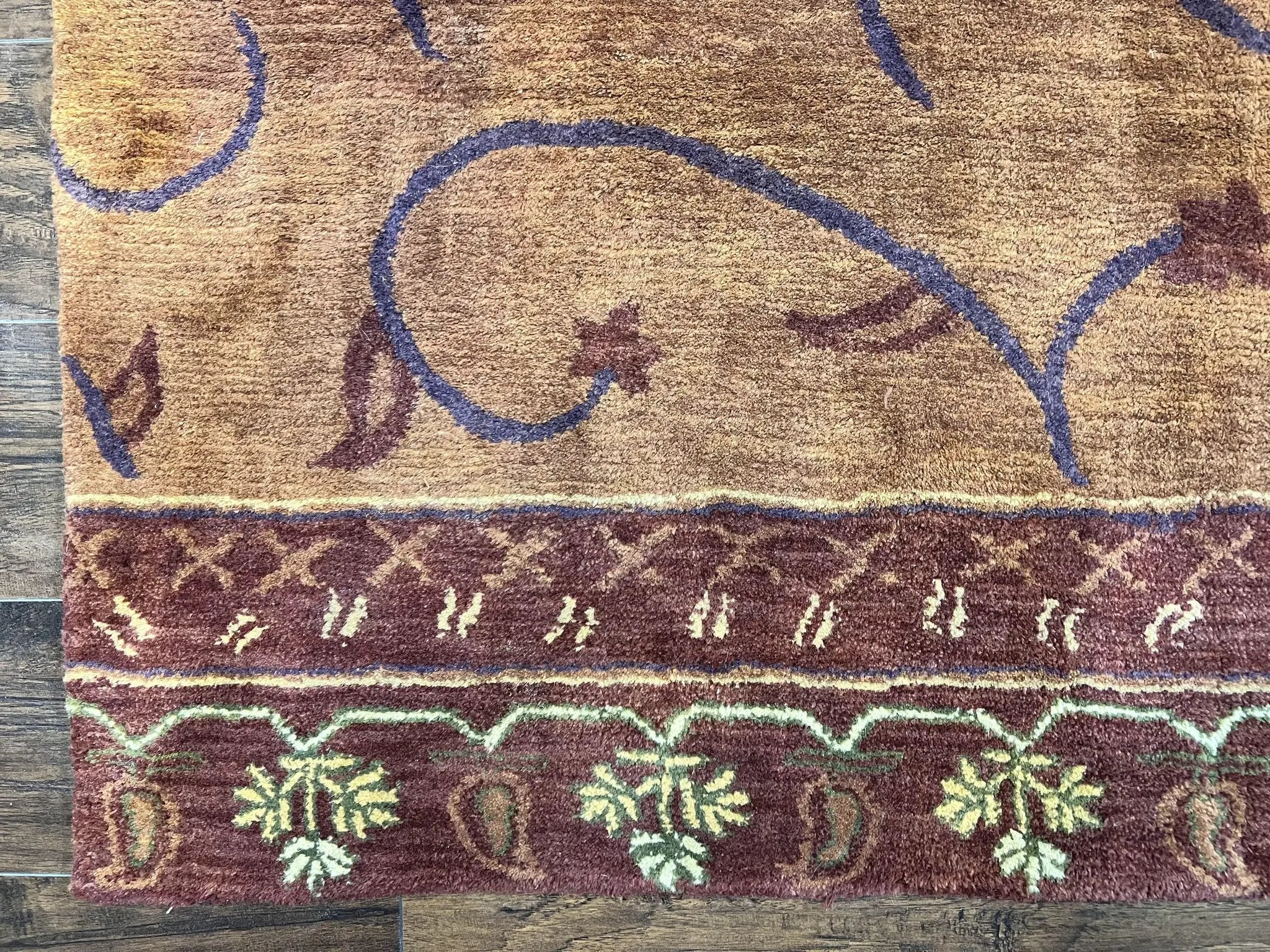 Pottery Barn Rug 5x8, Vintage Hand Tufted Carpet, Wool and Silk, Rust & Maroon by Jewel Rugs