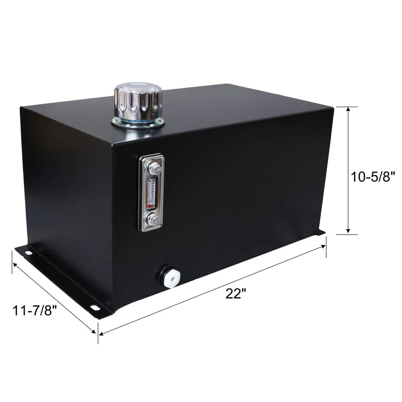 Heavy Duty Hydraulic Fluid Tank 10 Gal Steel Reservoir With Strainer, Gauge & Breather Cap For Tractors & Trucks - Black by HouseOfZazla