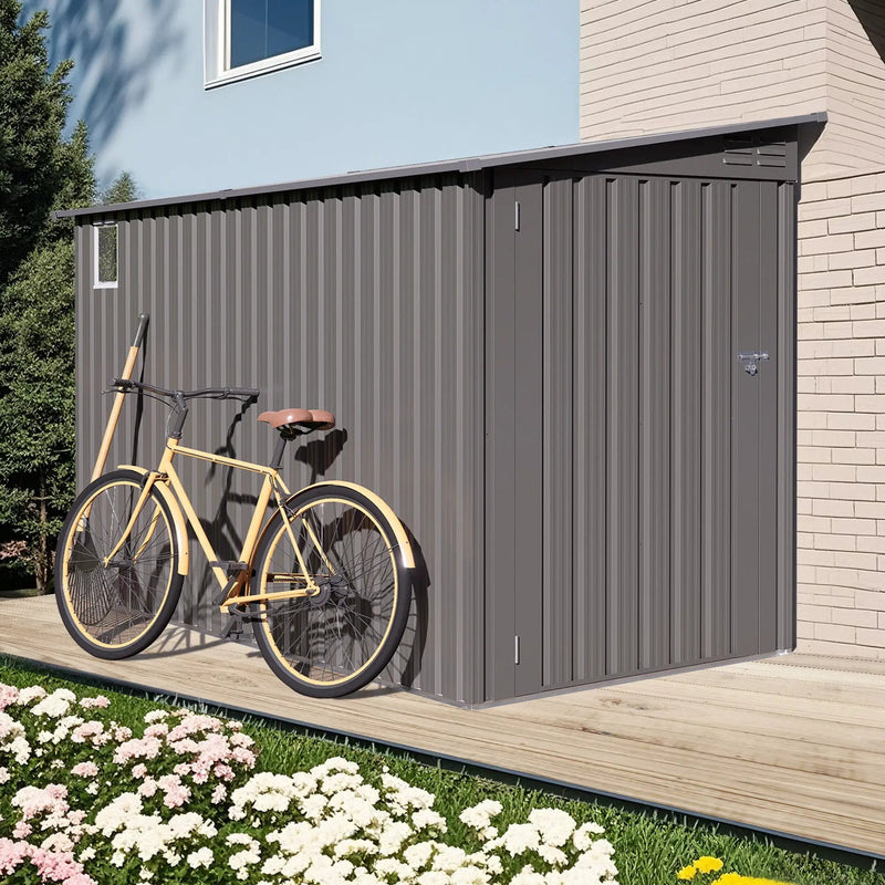 Lean To Shed With Windows, Tool House With Sloping Roof With 2 Vents And 1 Side Open Door For Backyard - Gray by HouseOfZazla