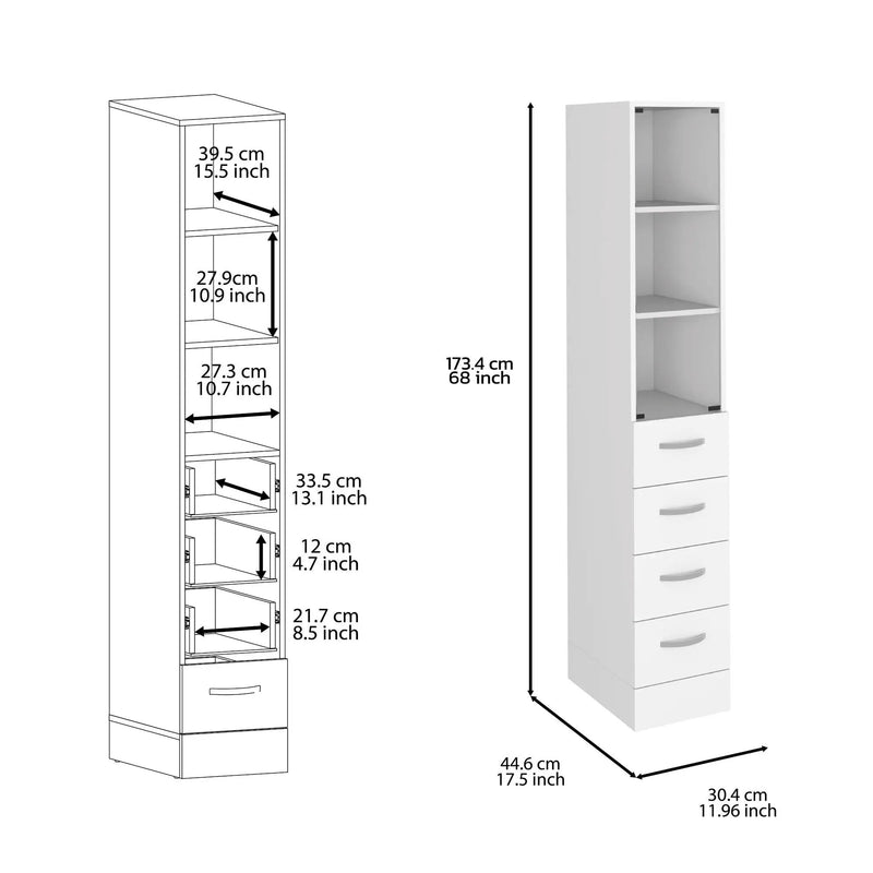 Linen Cabinet, 3 Shelves, 4 Drawers And Metal Handles - White by Unique Piece Furniture