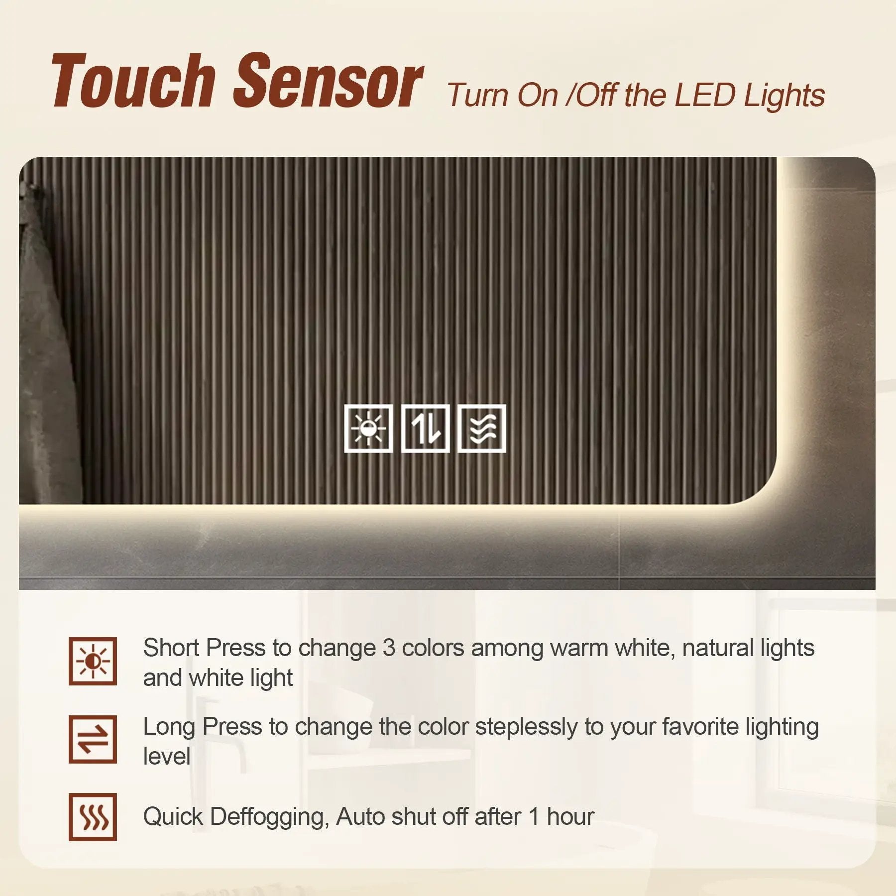 Wall Mounted LED Lighting Mirror With 3 Color Lighting, Dimming, Waterproof, Anti Fog, Touch Switch - Silver by HouseOfZazla