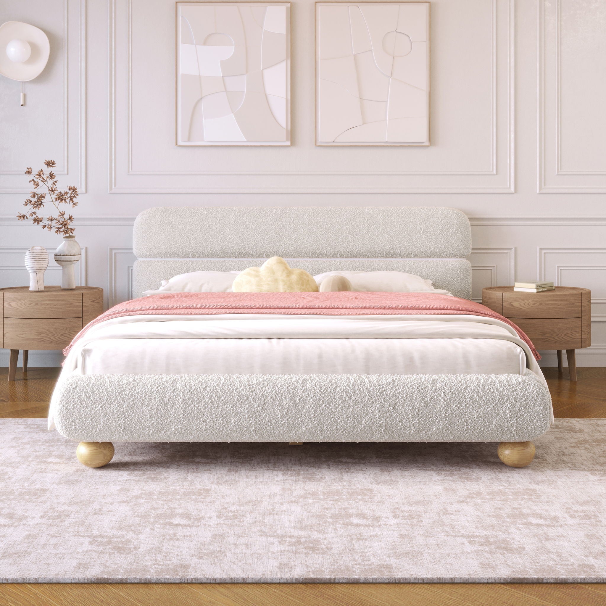 Queen Size Low Profile Upholstered Bed - White by HouseOfZazla