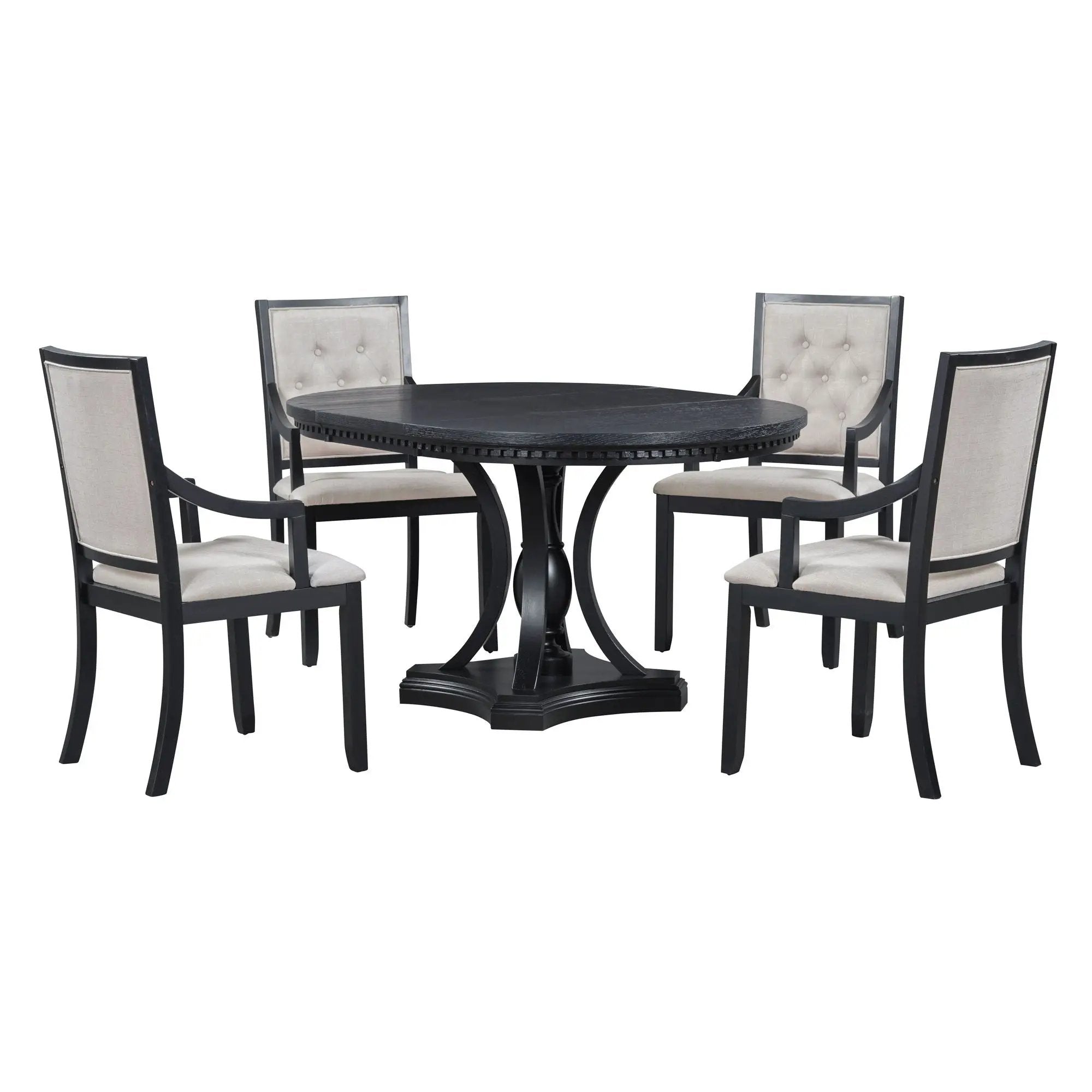 5 Piece Dining Set Extendable Round Table And 4 Chairs - Black / Oak by Unique Piece Furniture