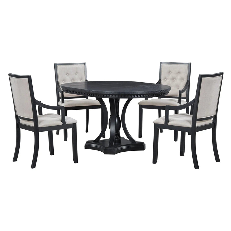 5 Piece Dining Set Extendable Round Table And 4 Chairs - Black / Oak
