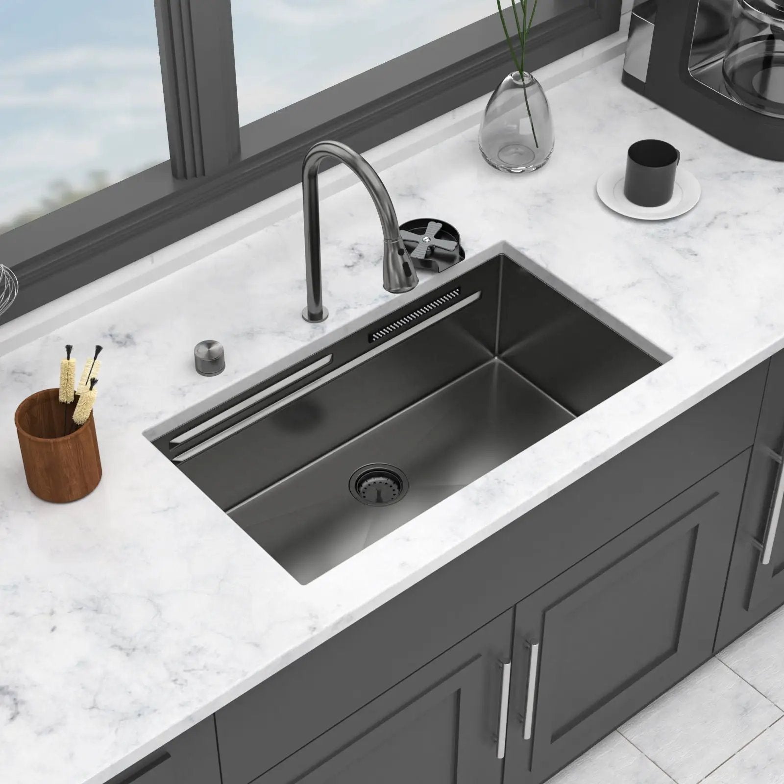 Undermount Stainless Steel Kitchen Sink With Pull Down Faucet & Ledge Workstation by HouseOfZazla