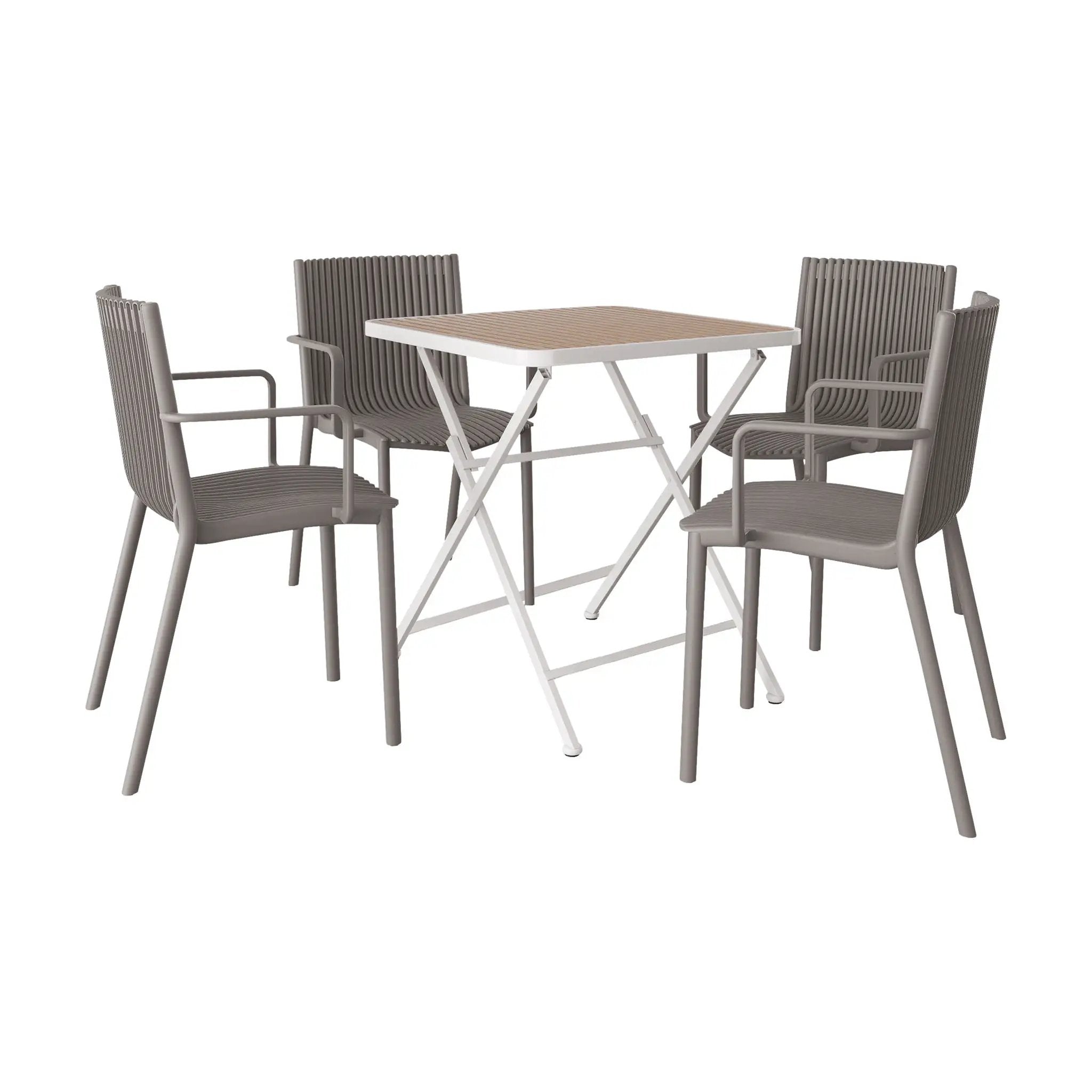 4 Modern Stackable Plastic Armchair Matched With Folding Square Table by Unique Piece Furniture