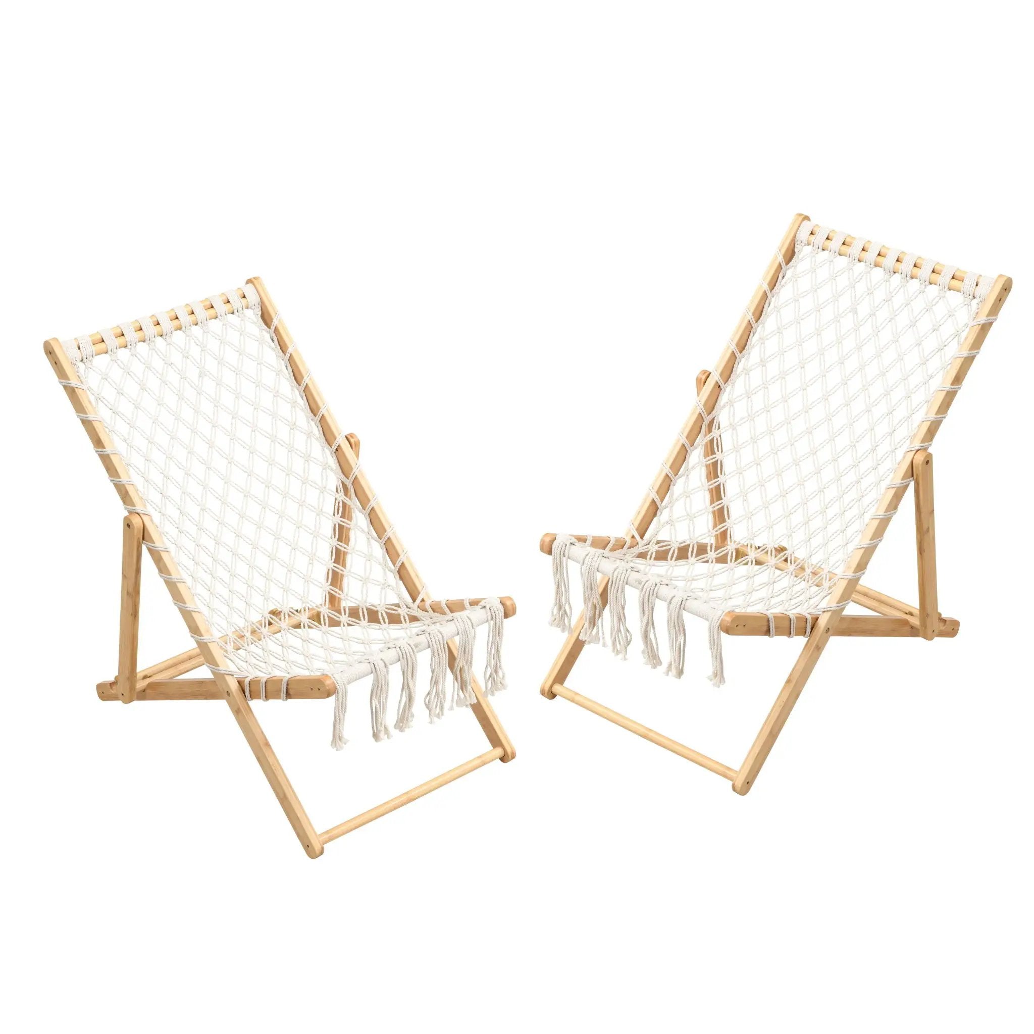 Bamboo Weaving Chair Set With Handwoven Rope For Patio And Living Spaces - Natural by HouseOfZazla