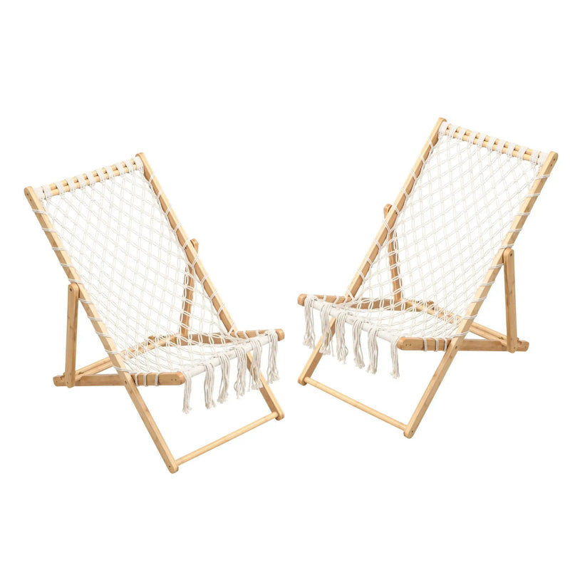 Bamboo Weaving Chair Set With Handwoven Rope For Patio And Living Spaces - Natural by HouseOfZazla
