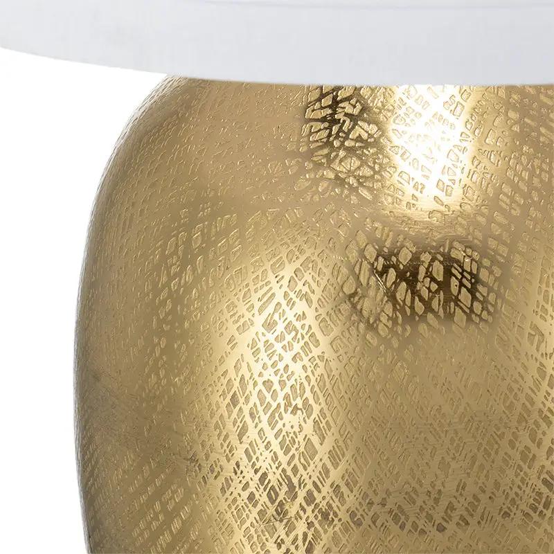 D15x25.7' Round Aluminum Sheet Gold Table Lamp with White Fabric Shade by HouseOfZazla