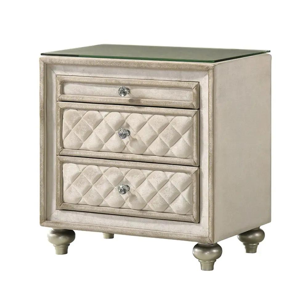 Lucienne - Nightstand - Beige Velvet by Unique Piece Furniture
