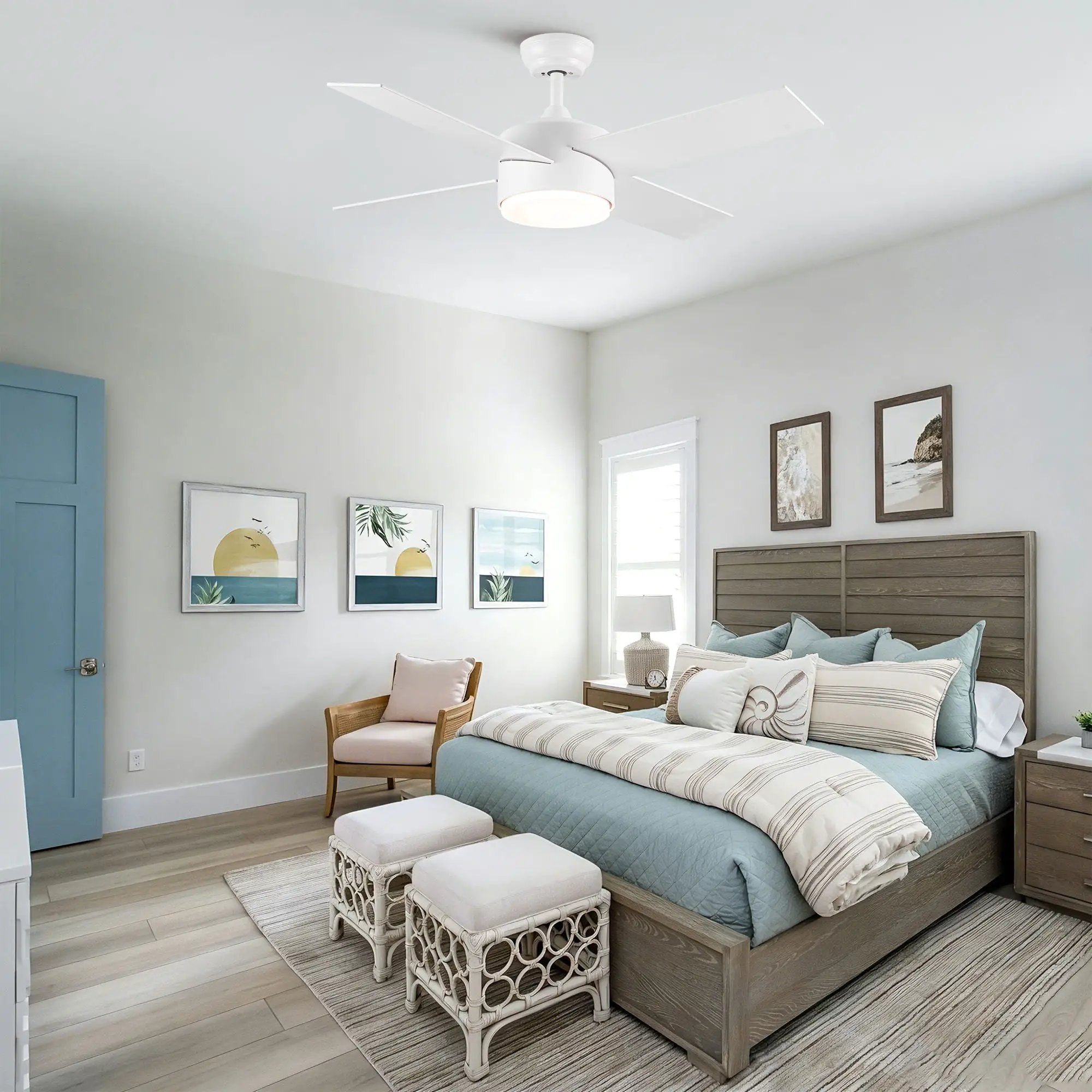 Ceiling Fan With Remote Control, Reversible DC Motor, 6 Speeds, 3 Dimmable LED, Quiet Timer For Indoor - White by Unique Piece Furniture