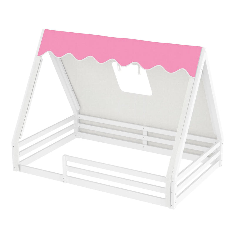 Full Size House Floor Bed with Tent and Light by HouseOfZazla