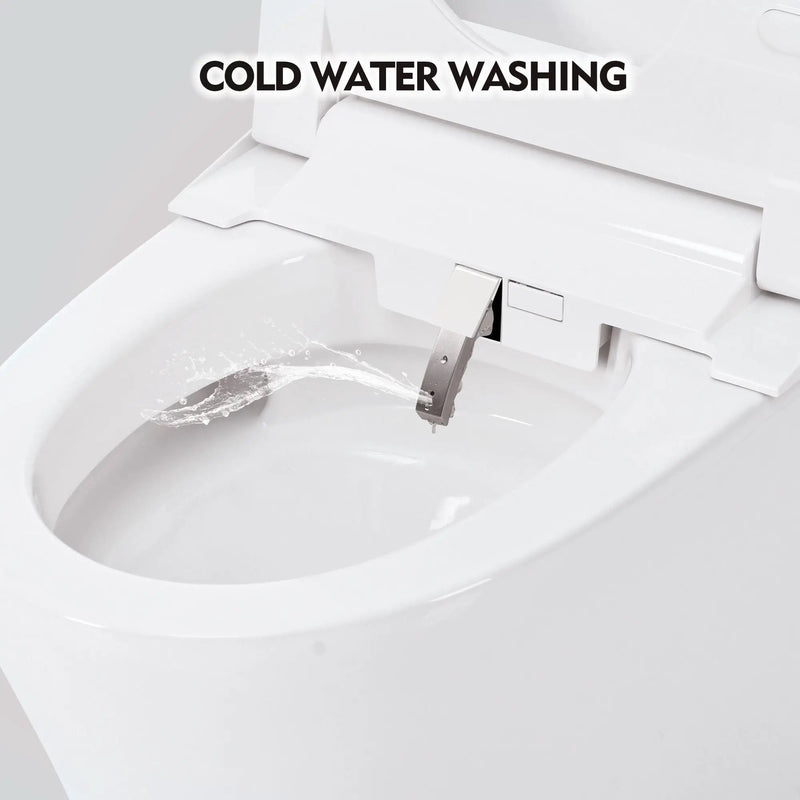 Smart Toilet Bidet Combo With Self-Cleaning Nozzle, Upmarket Compact Dual Flush Toilet 1 / 1.28 Gpf, Tank Less Toilet With Foot Sensor Flush - White Night Light by HouseOfZazla