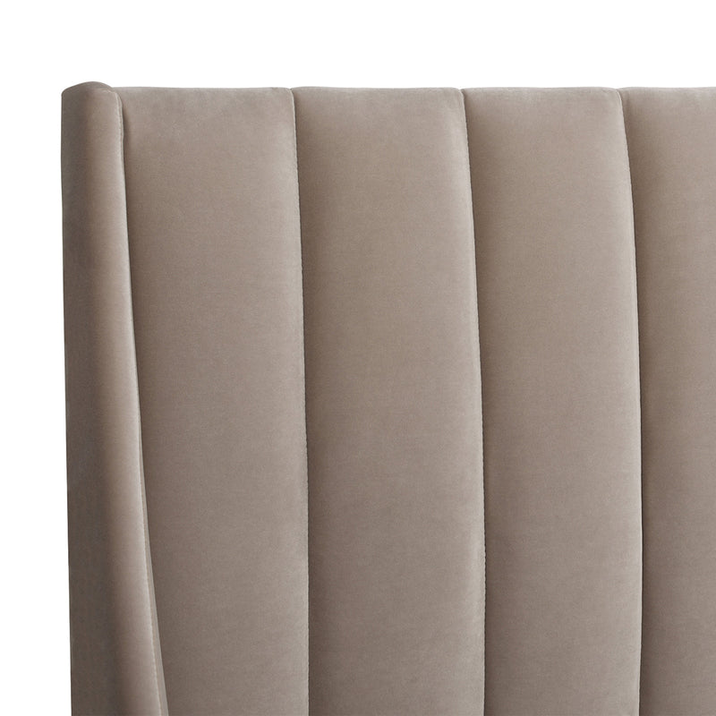 Aspen Vertical Tufted Headboard Platform Bed Set, King, Mink Beige Performance Velvet by HouseOfZazla
