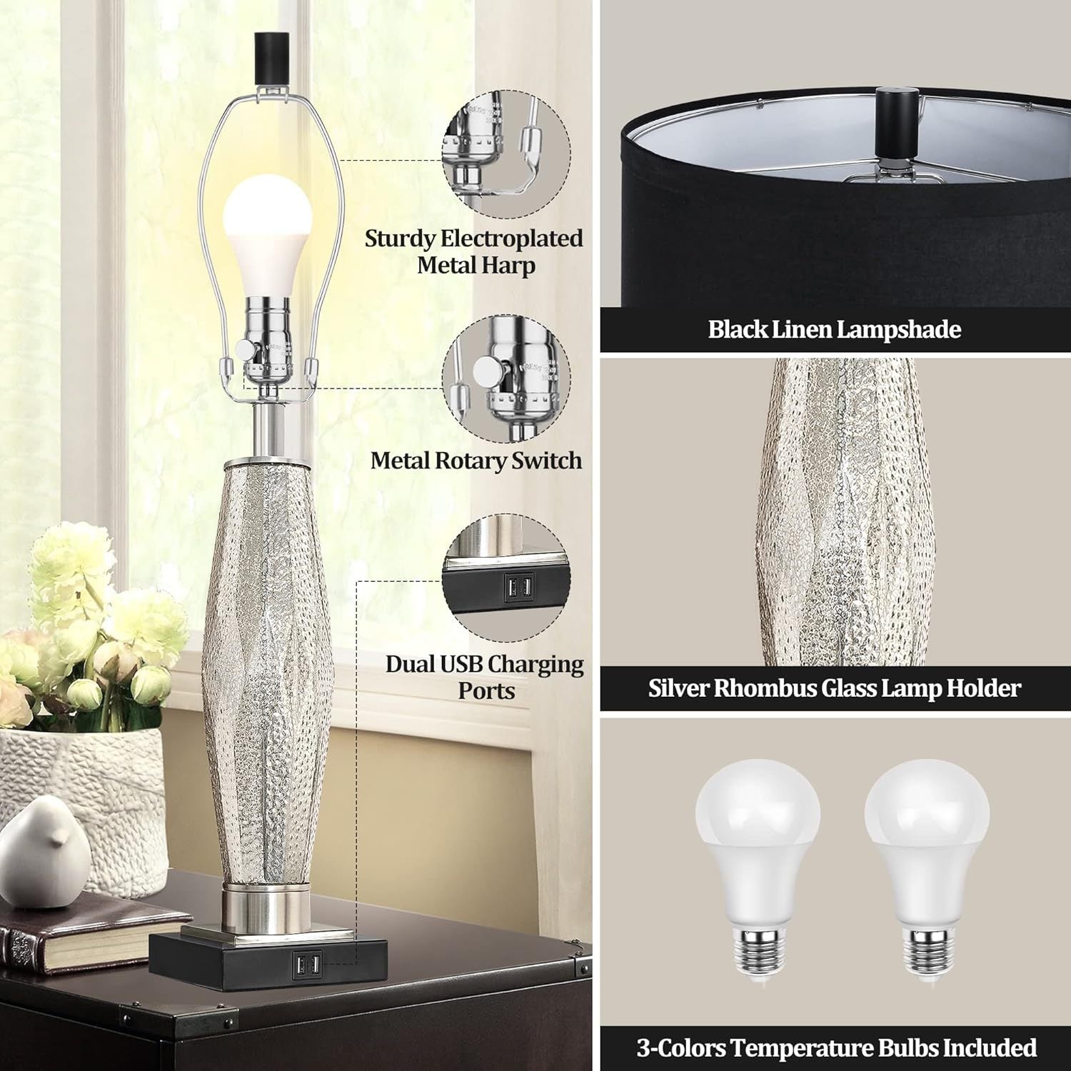 Table Lamps Set of 2 with USB Charging Ports by HouseOfZazla