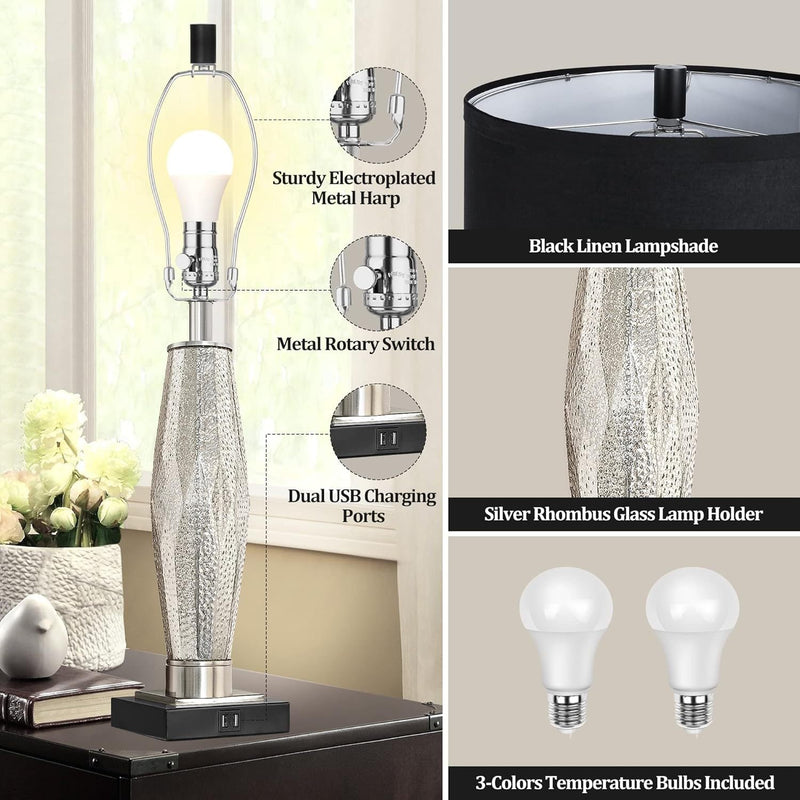 Table Lamps Set of 2 with USB Charging Ports by HouseOfZazla