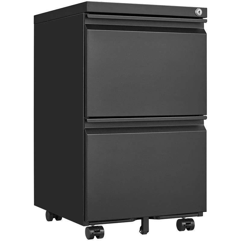 2 Drawer File Cabinet With Lock, Metal Under Desk Rolling Filing Cabinet Fits Letter / Legal / A4 Size For Home Office, Mobile Filing Cabinet by Unique Piece Furniture