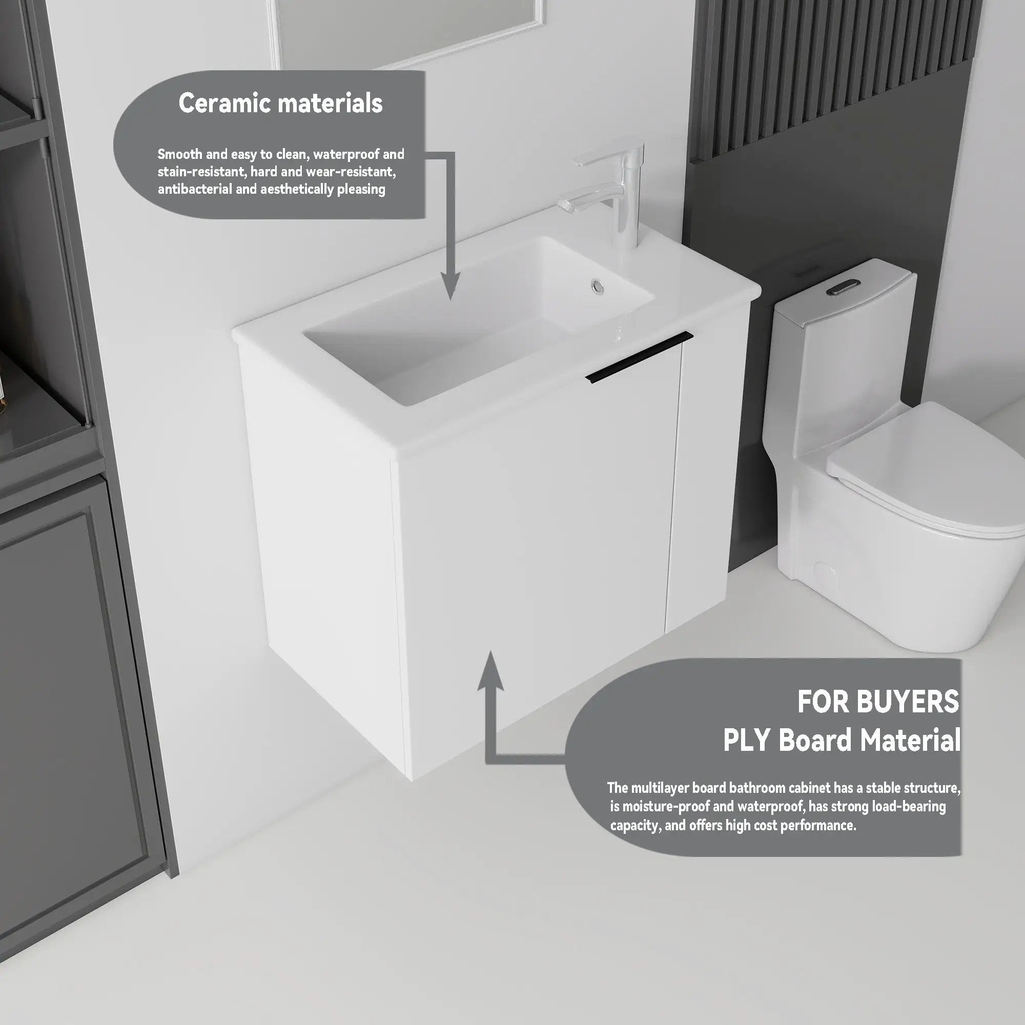 22 Inch Floating Bathroom Vanity with Sink, Soft-Close Door, Ceramic Sink, Plywood by HouseOfZazla