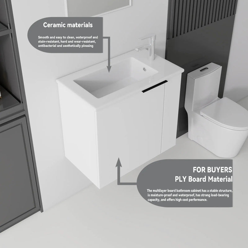 22 Inch Floating Bathroom Vanity with Sink, Soft-Close Door, Ceramic Sink, Plywood by HouseOfZazla