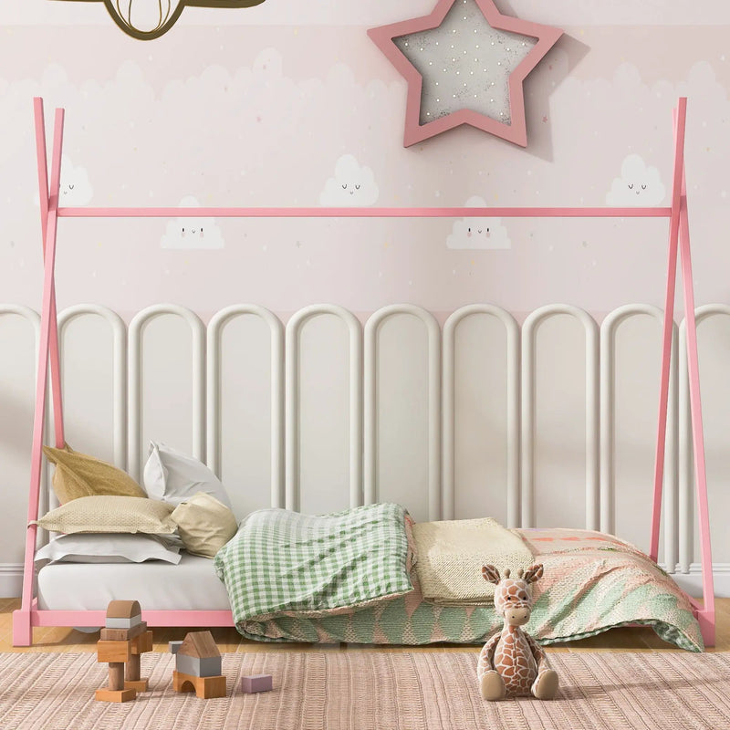 Metal House Platform Bed With Triangle Structure, Low Profile Design by Unique Piece Furniture